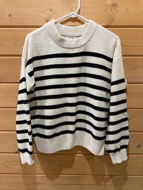 Maurices Cream and Black Striped Knit Sweater